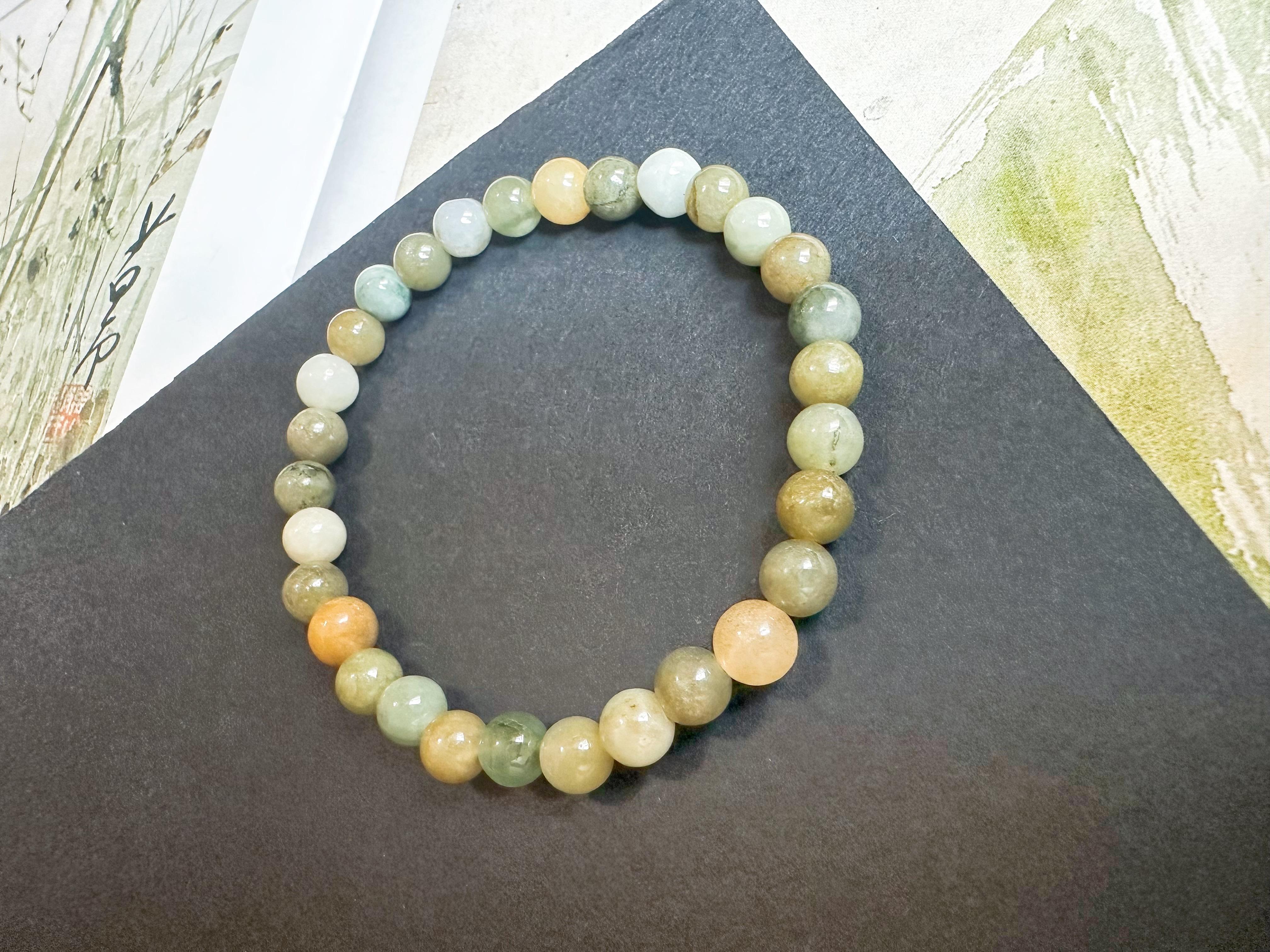 da uomo o donna Bracciale di perle di giada multicolore Nature Myanmar in vendita