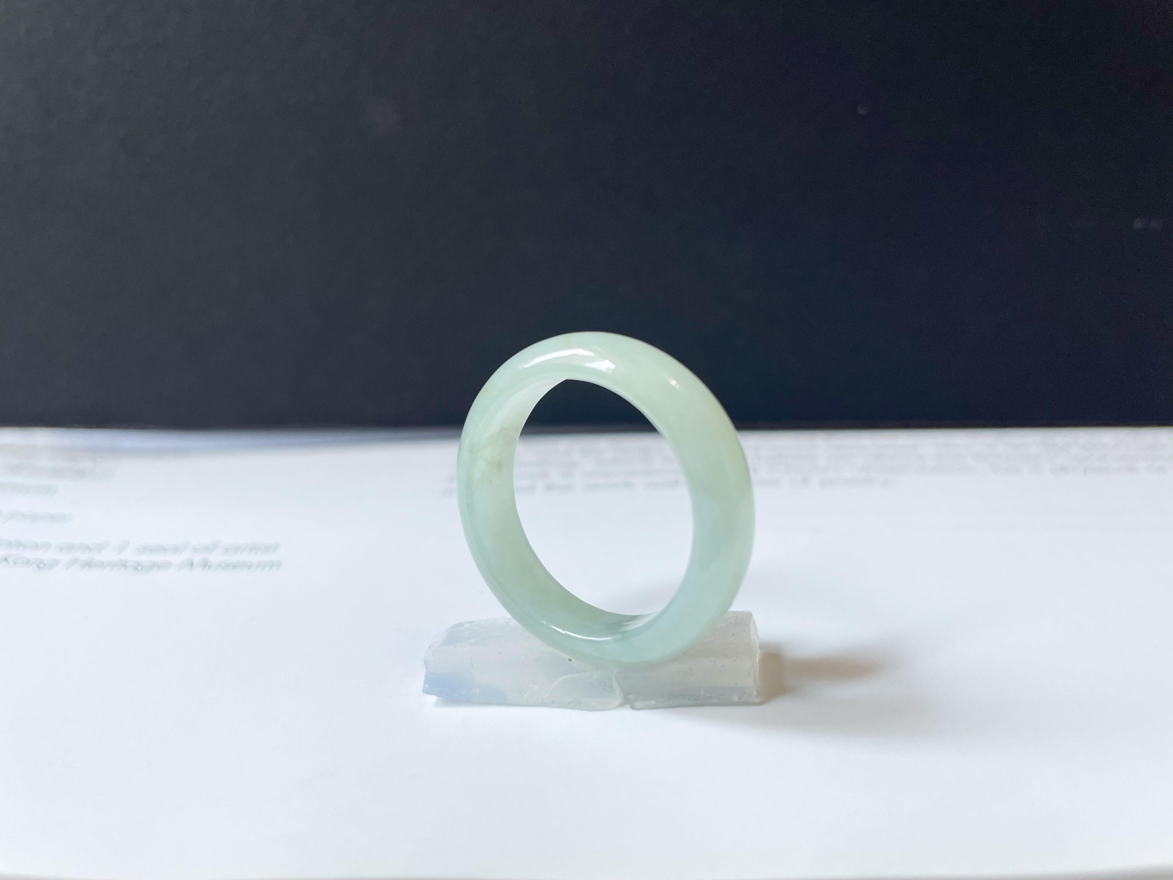 Artisan Natural Myanmar Pale Green Jadeite Ring Band  19.2mm Minimalist Jade Jewelry For Sale