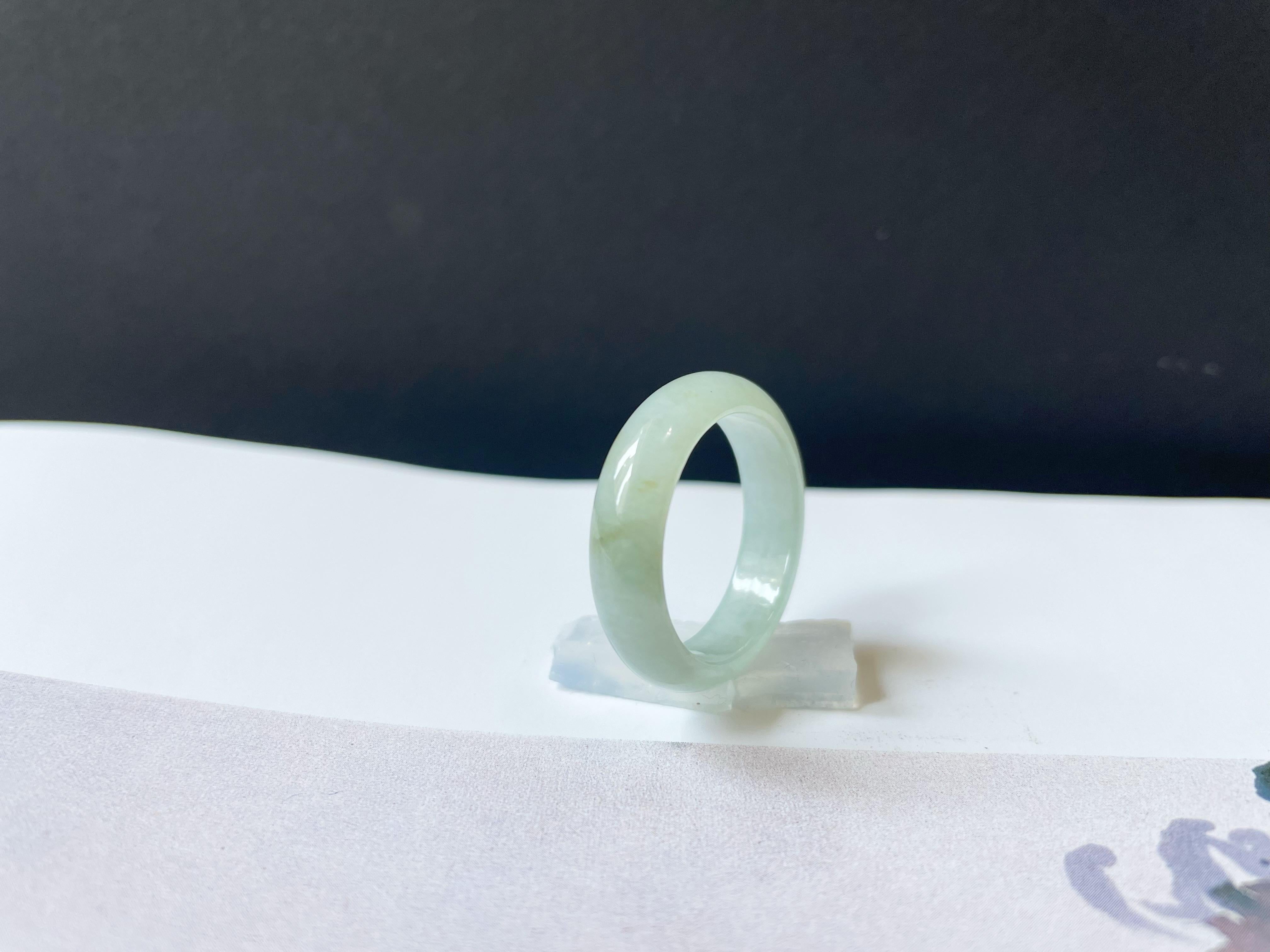 Round Cut Natural Myanmar Pale Green Jadeite Ring Band  19.2mm Minimalist Jade Jewelry For Sale