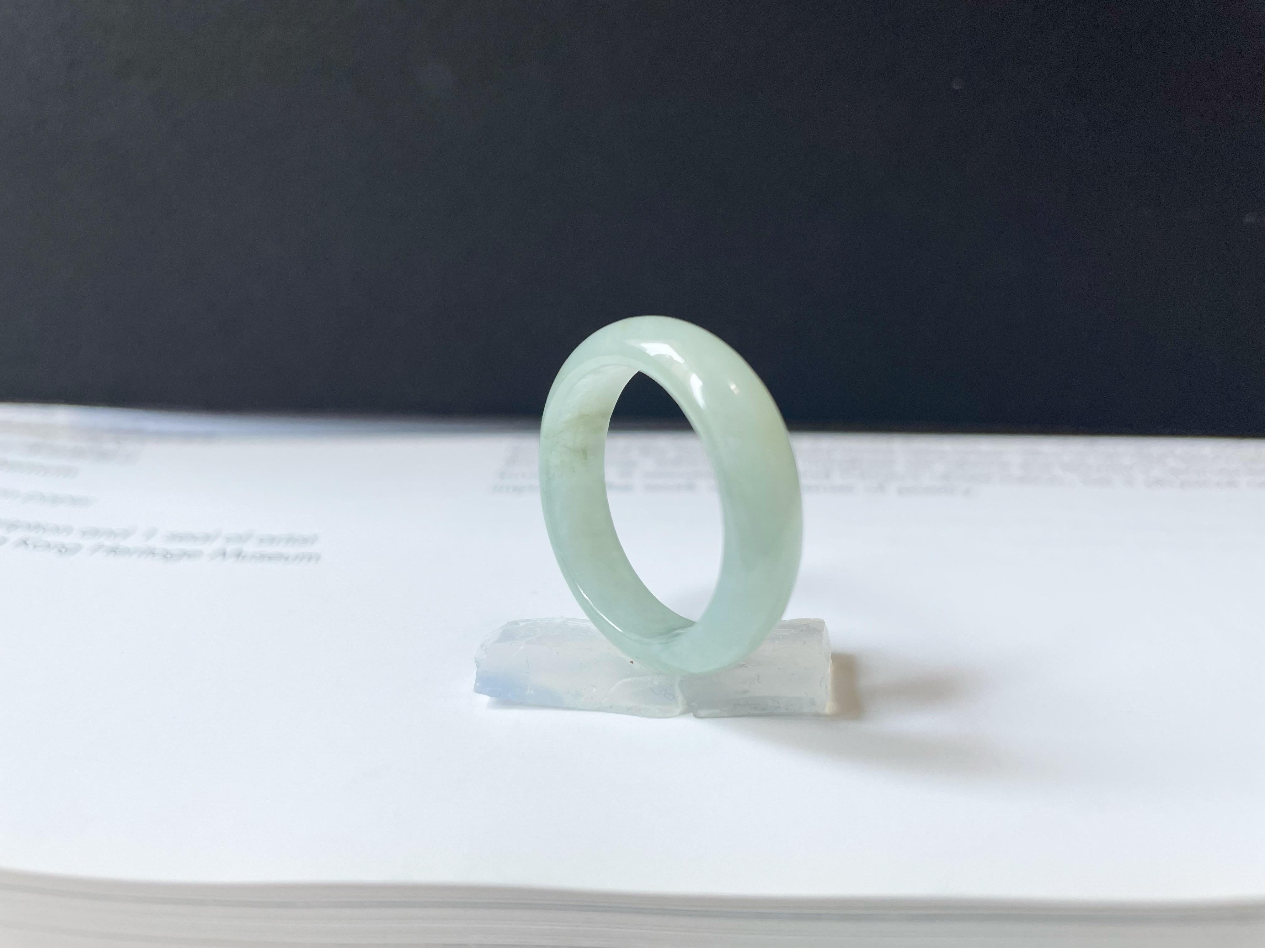Women's or Men's Natural Myanmar Pale Green Jadeite Ring Band  19.2mm Minimalist Jade Jewelry For Sale