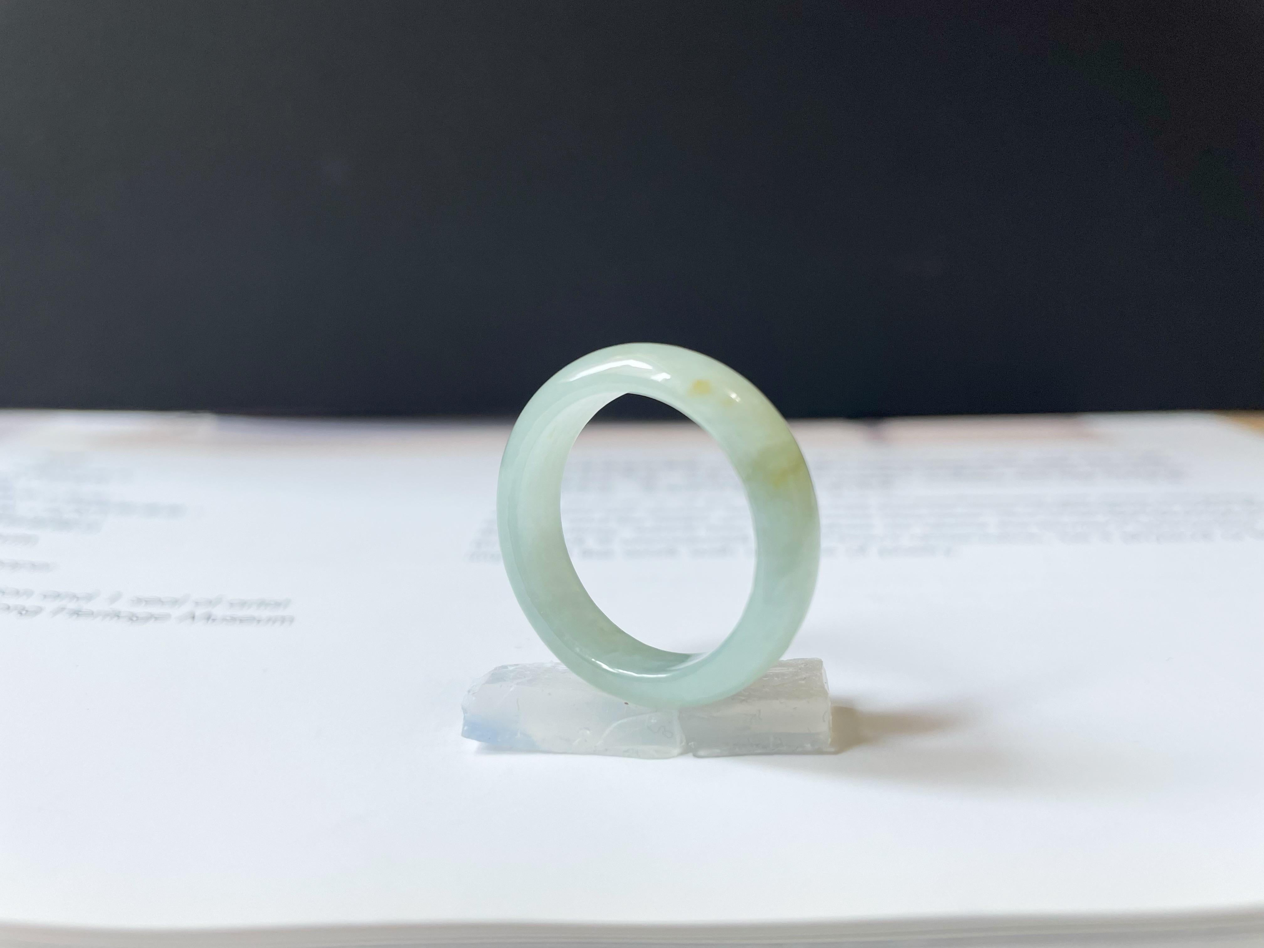 Natural Myanmar Pale Green Jadeite Ring Band  19.2mm Minimalist Jade Jewelry For Sale 1