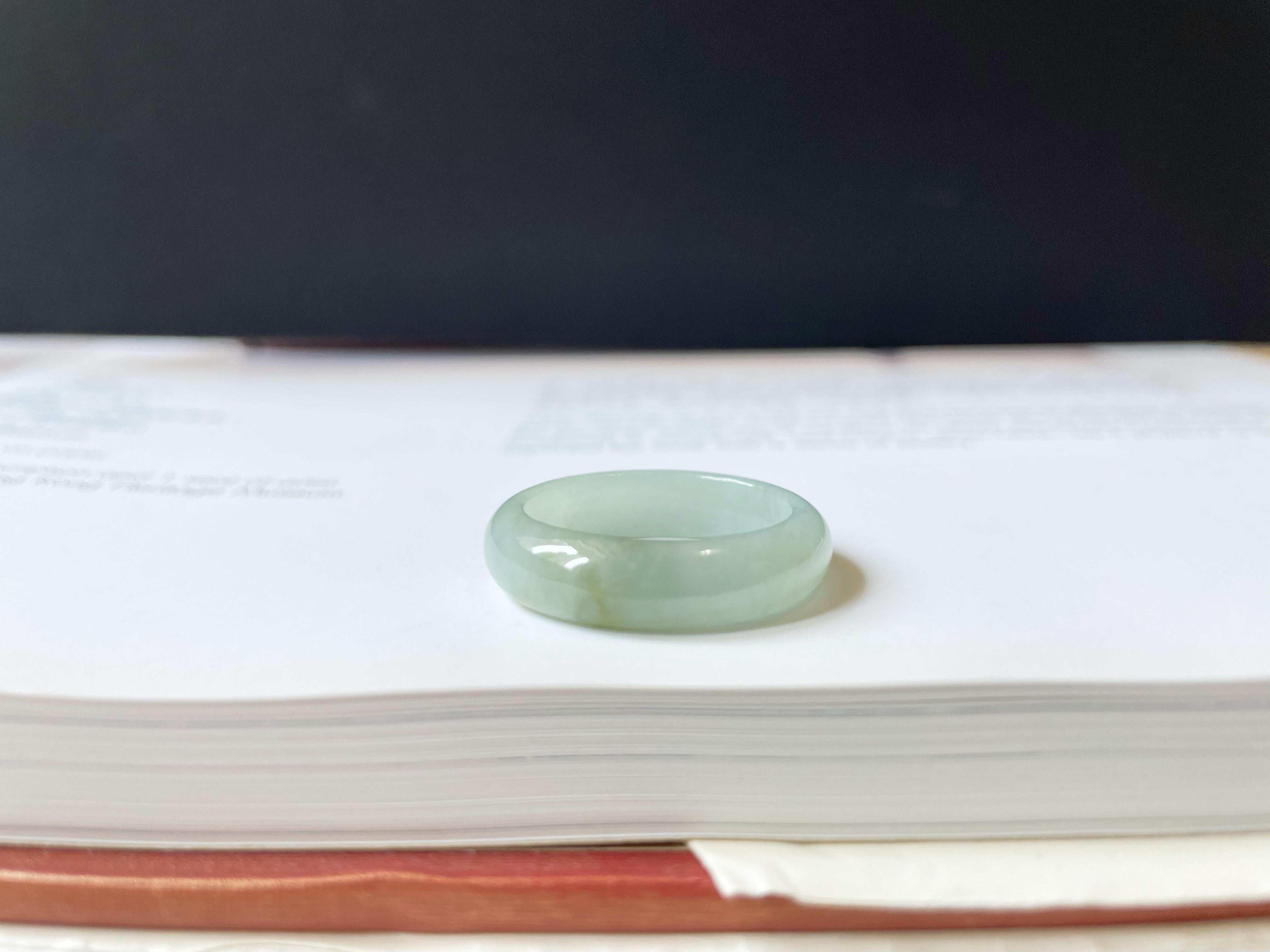 Natural Myanmar Pale Green Jadeite Ring Band  19.2mm Minimalist Jade Jewelry For Sale 2
