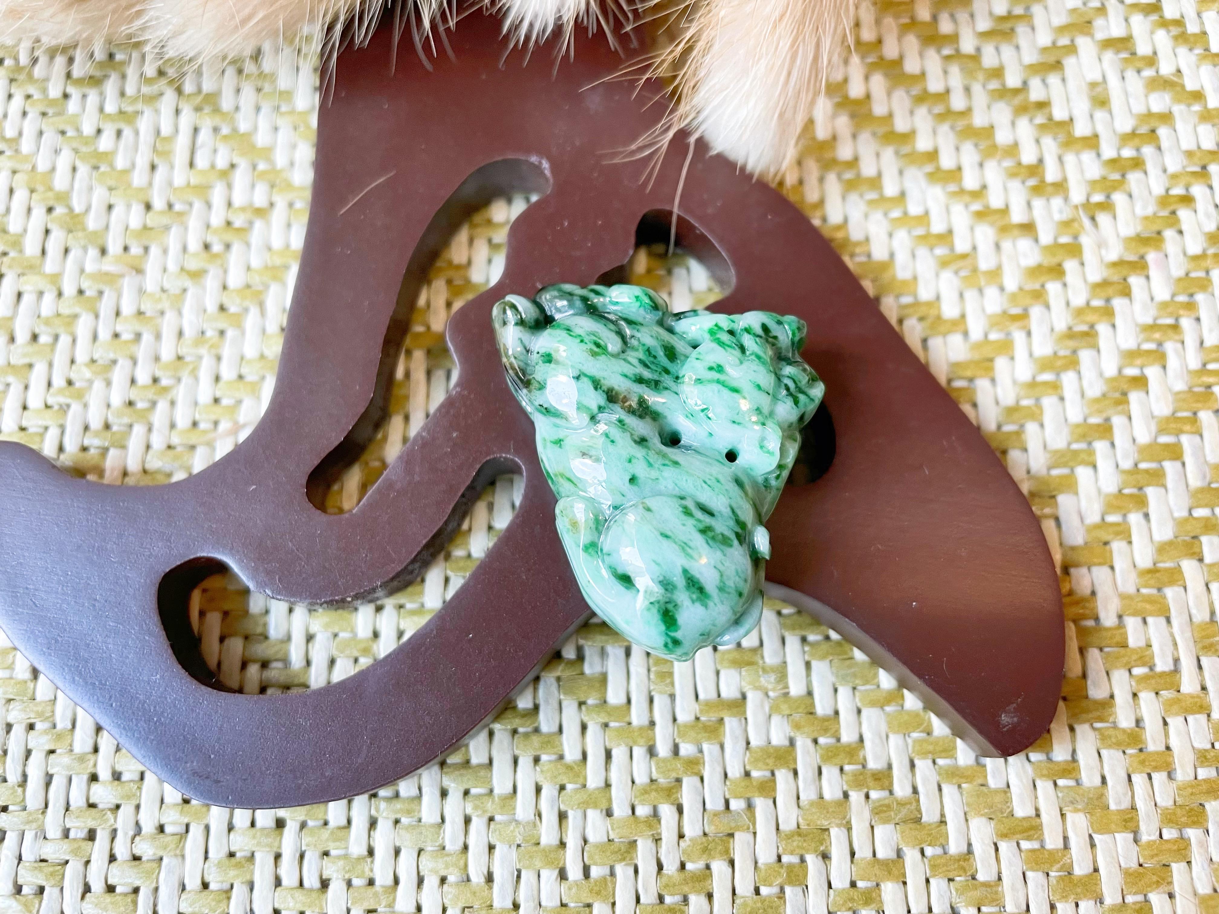 Rough Cut Natural Myanmar PiXiu Green Jade Loose Stone Pendant - Luck and prosperity For Sale