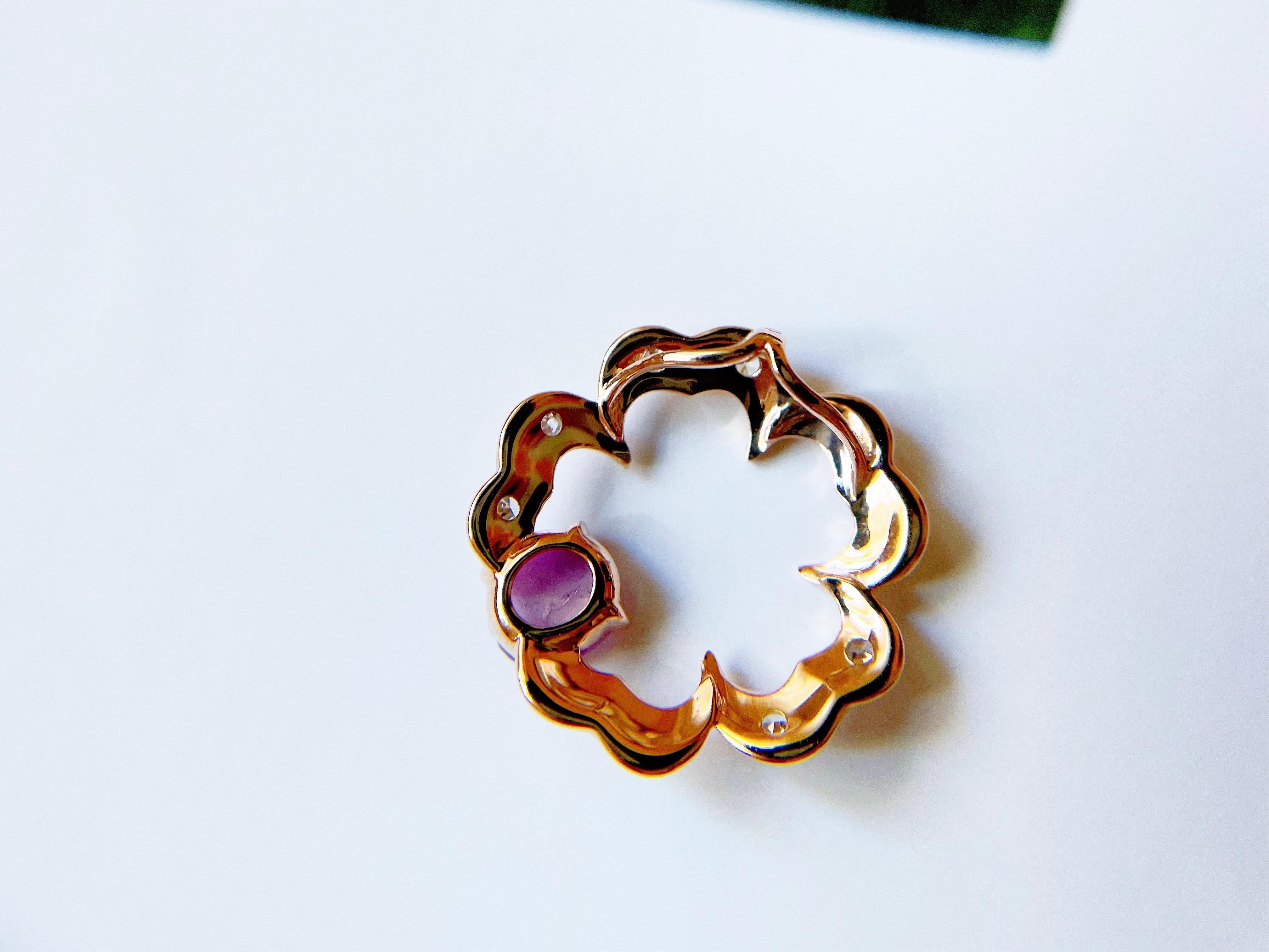 Men's Natural Myanmar Star Ruby with Diamond & 18k Rose Gold Earrings, Sakura Ear Stud For Sale