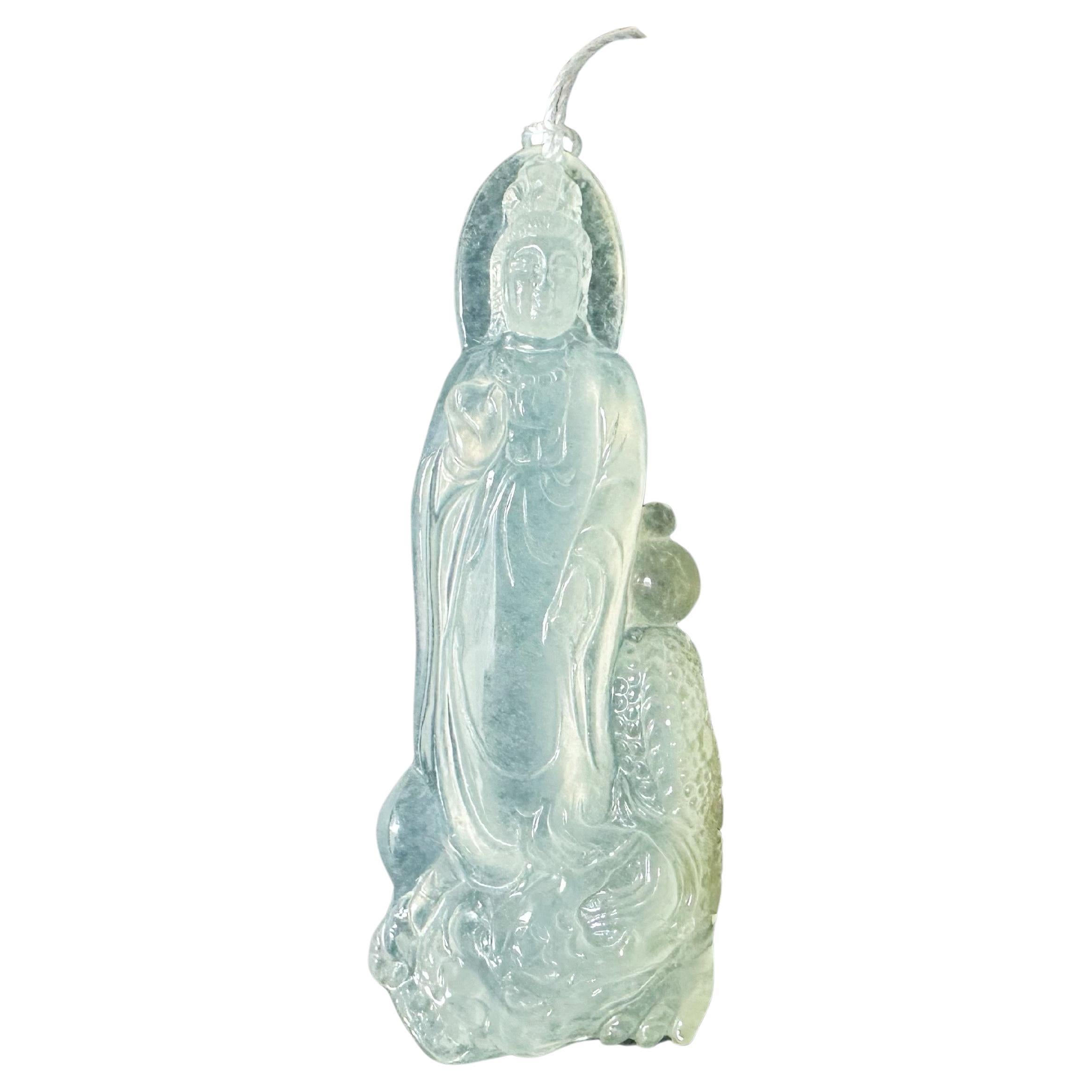 Natürlicher Myanmar Top Icy Textur Jade Anhänger, durchscheinende Jade Guan Yin