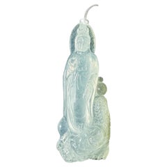 Pendentif en jade naturel du Myanmar à texture glacée et translucide Guan Yin