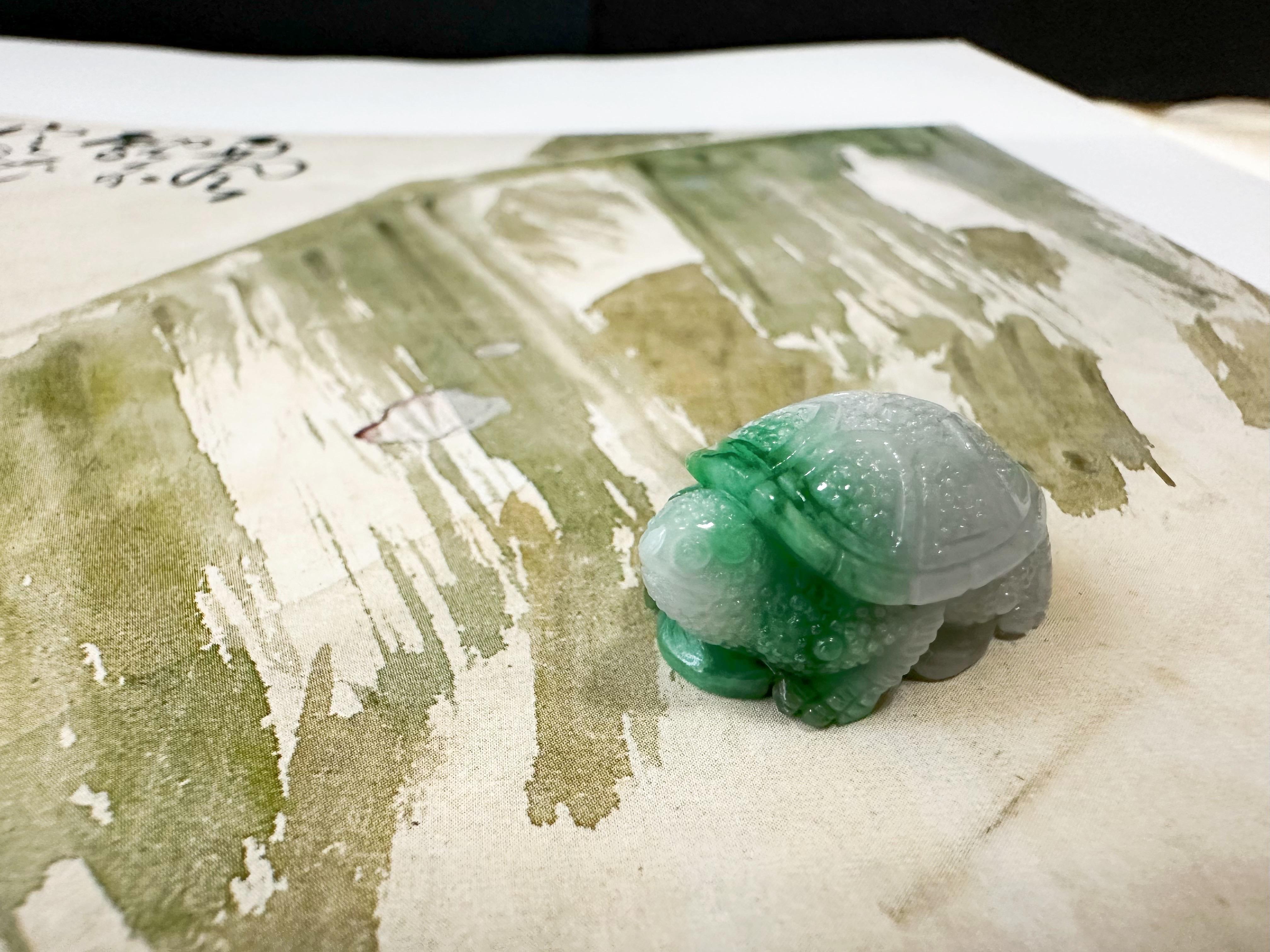 Tortuga Natural de Myanmar Jadeíta Verde Viva Suelta, Símbolo de Longevidad en venta 4