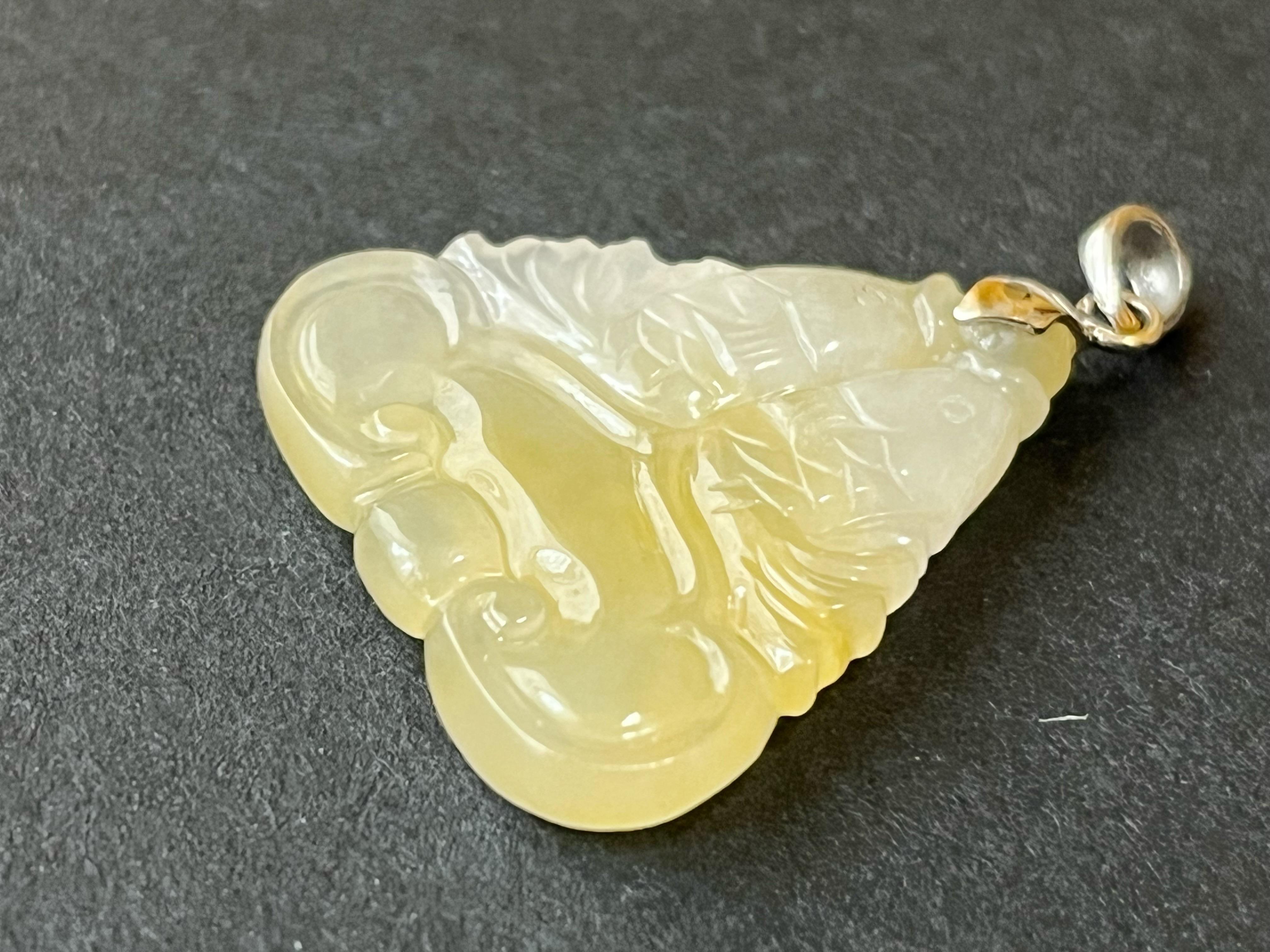 Artist Natural Myanmar Translucent Icy Honey Yellow Jadeite Pisces Pendant For Sale