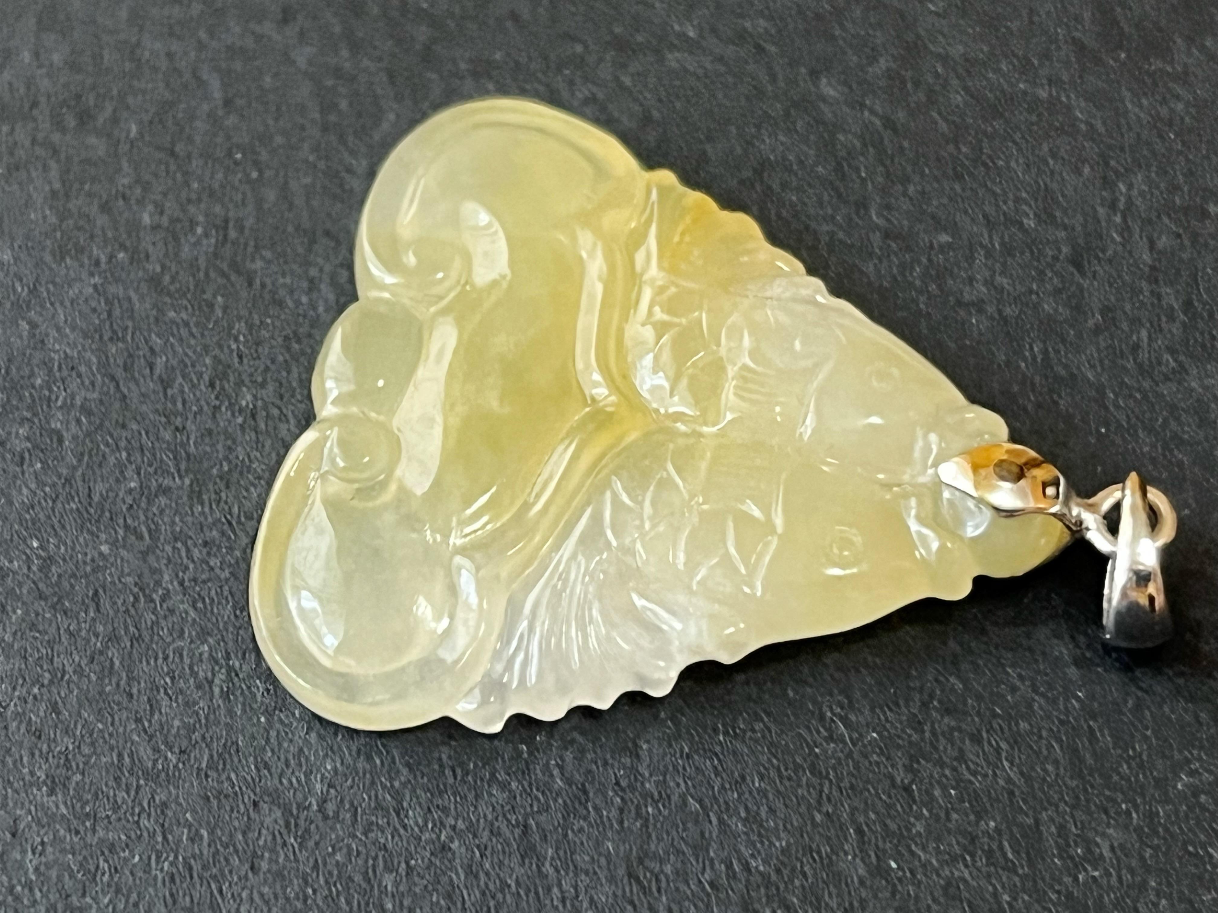 Women's or Men's Natural Myanmar Translucent Icy Honey Yellow Jadeite Pisces Pendant For Sale
