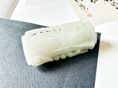 Natural Myanmar Type A Moss on Snow Bamboo with Beetle Jade Pendant