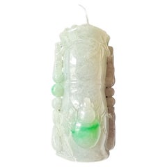 Natural Myanmar Type A Moss on Snow Bamboo with Beetle Jade Pendant