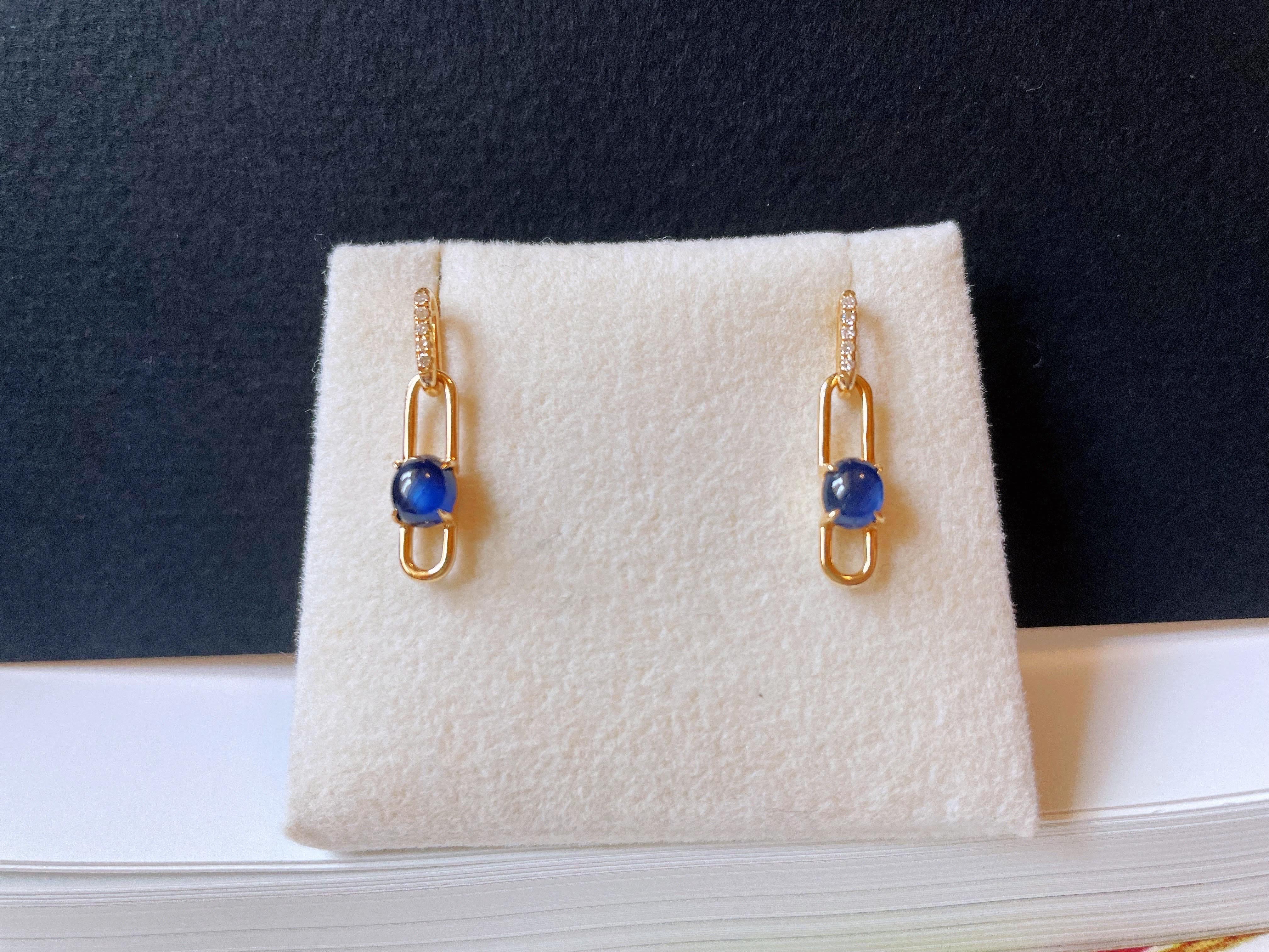 Cabochon di zaffiro blu naturale del Myanmar con diamante incastonato in oro 18k in vendita 5