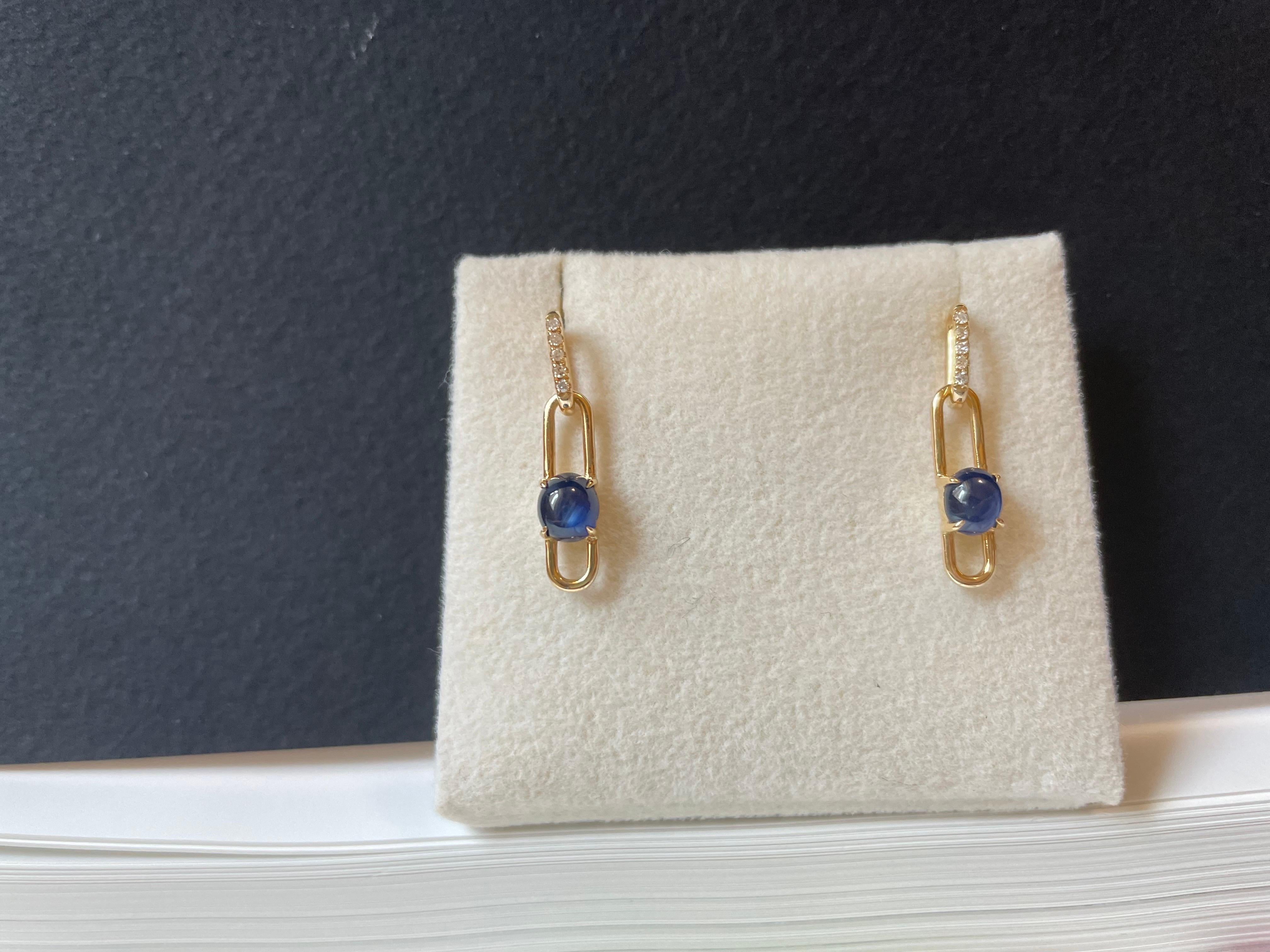 Cabochon di zaffiro blu naturale del Myanmar con diamante incastonato in oro 18k in vendita 2