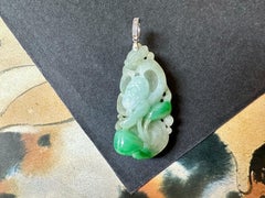Natural Myanmar Vivid Green Double Faced Lotus Jade Pendant in 18K White Gold