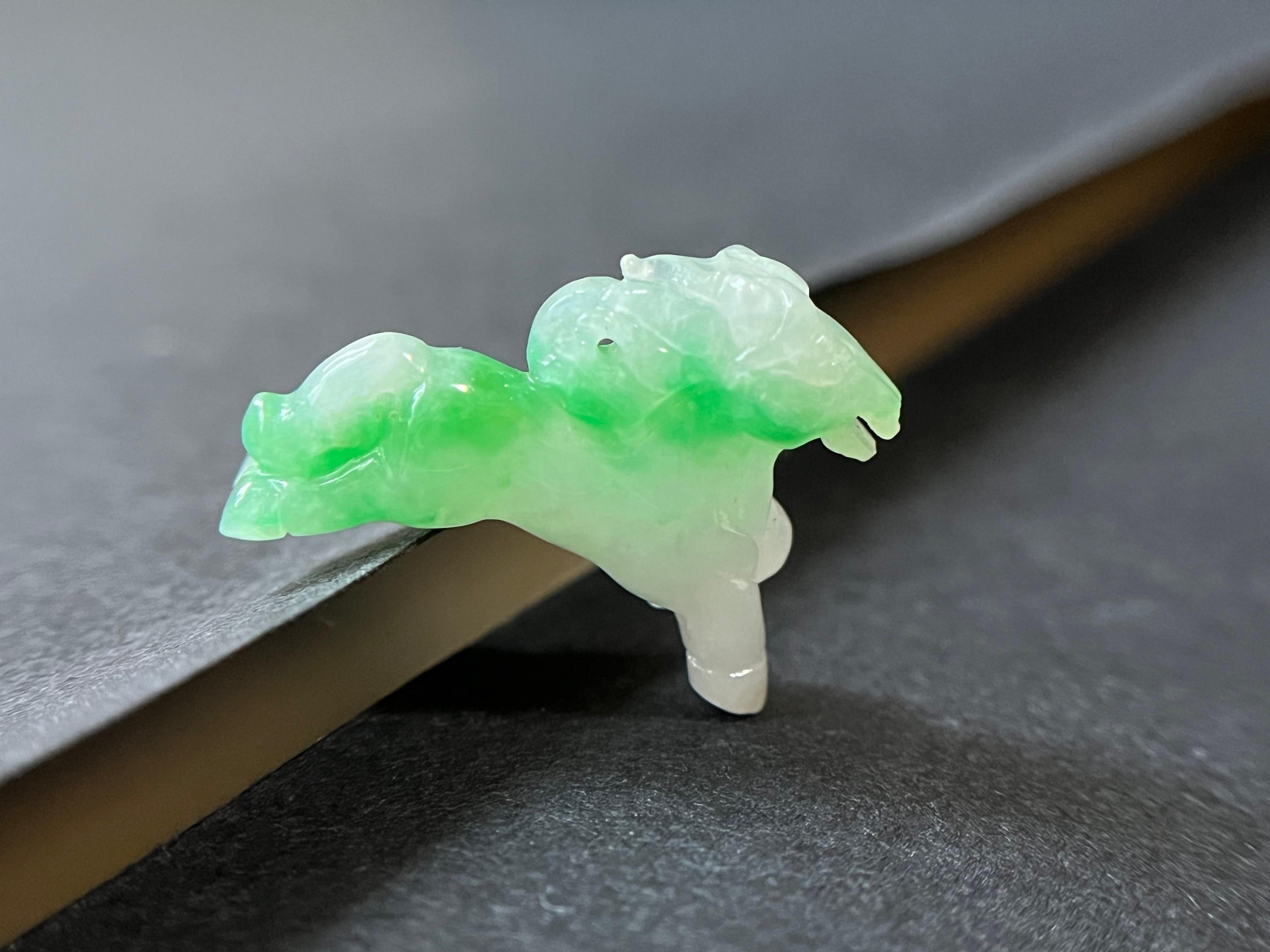 Old Mine Cut Natural Myanmar Vivid Green Horse Loose Jade Pendant, Year of Horse For Sale