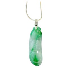 Used Natural Myanmar Vivid Green Jade Jadeite Pea Pod Pendant in 18K White Gold