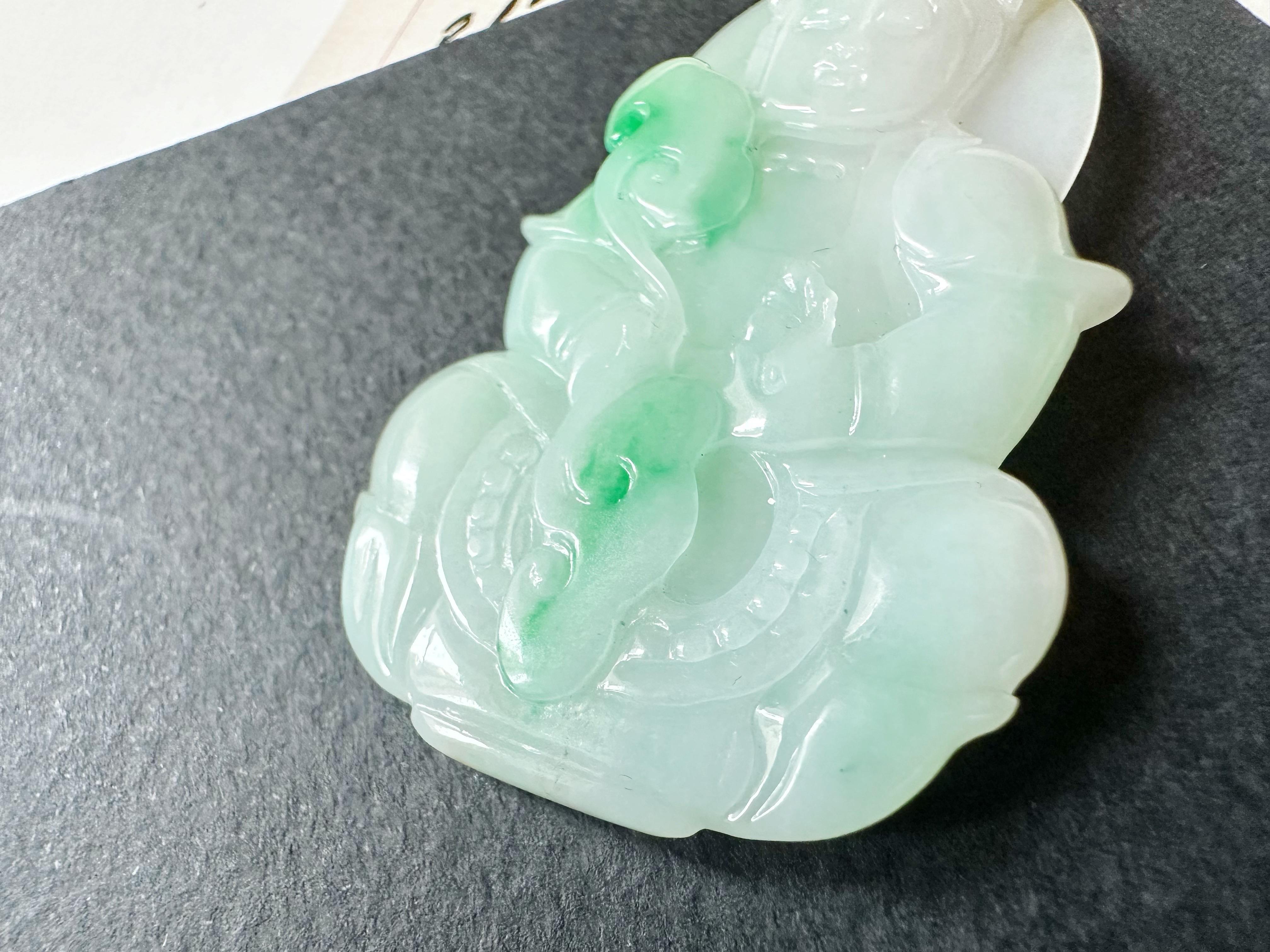 Natural Myanmar Vivid Green Jade Pendant with 18K White Gold and Diamond For Sale 8