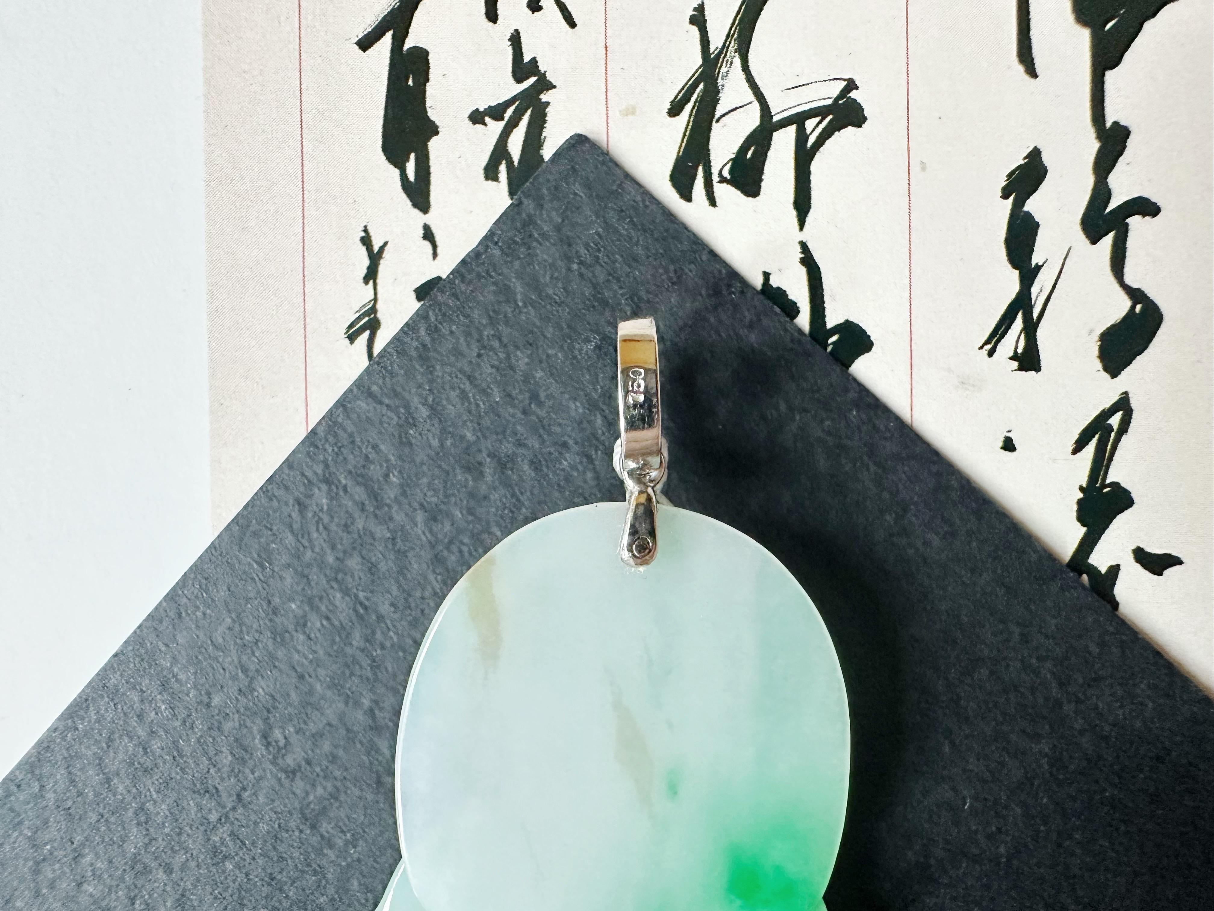 Natural Myanmar Vivid Green Jade Pendant with 18K White Gold and Diamond For Sale 9