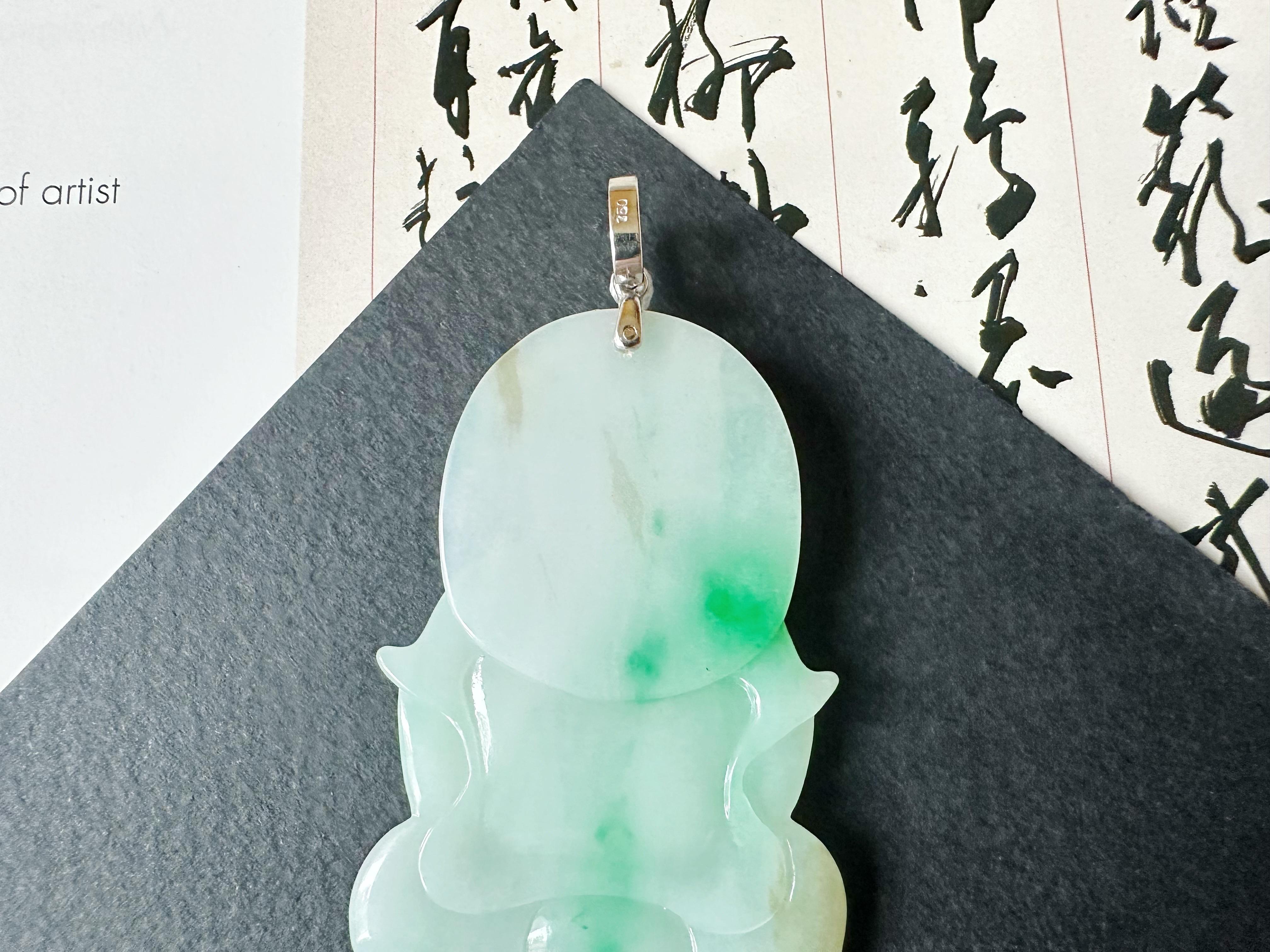 Natural Myanmar Vivid Green Jade Pendant with 18K White Gold and Diamond For Sale 10