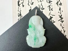 Natural Myanmar Vivid Green Jade Pendant with 18K White Gold and Diamond