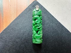 Natural Myanmar Vivid Green Jadeite Jade Dragon and Phoenix Pendant