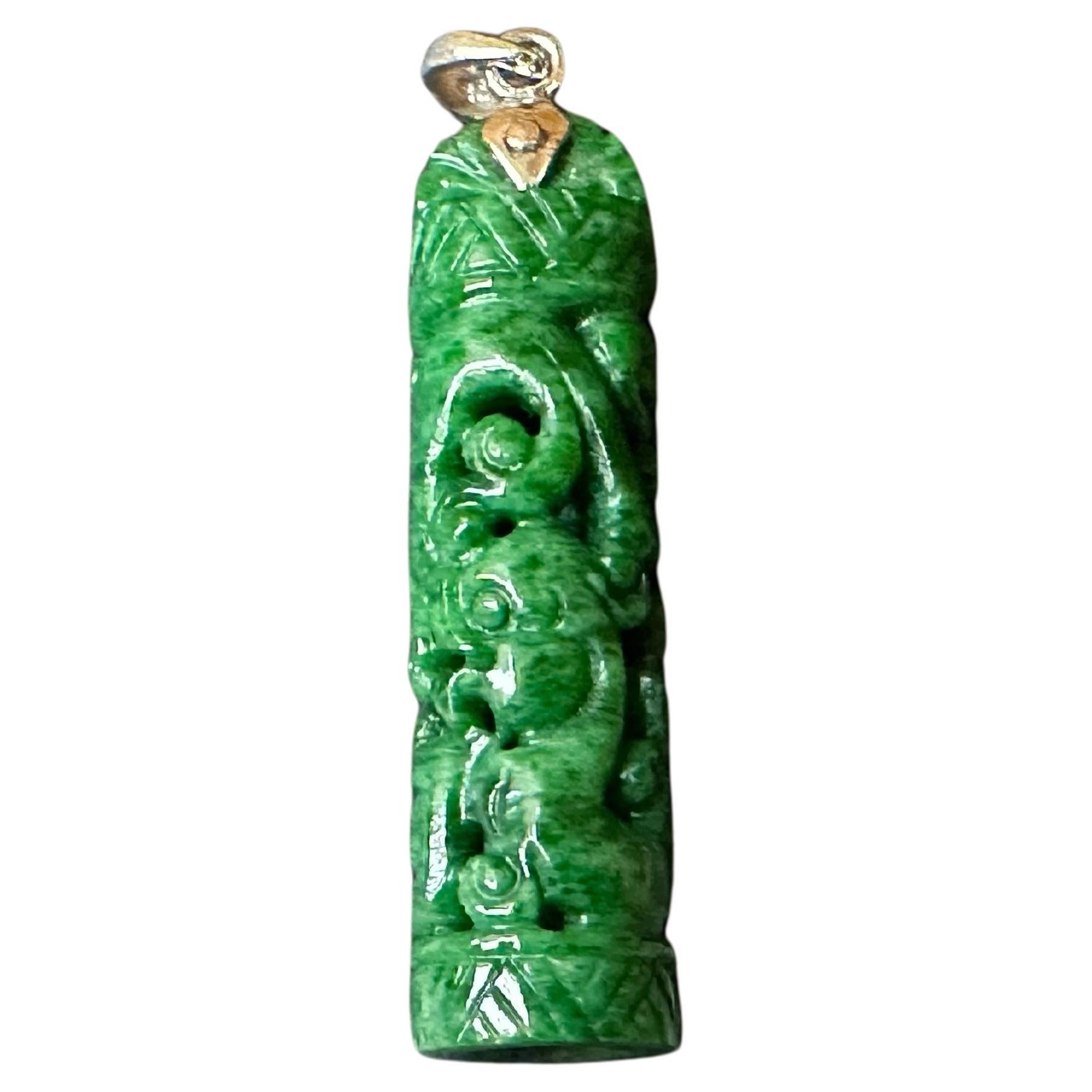 Natural Myanmar Vivid Green Jadeite Jade Dragon and Phoenix Pendant