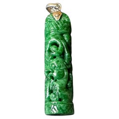 Vintage Natural Myanmar Vivid Green Jadeite Jade Dragon and Phoenix Pendant