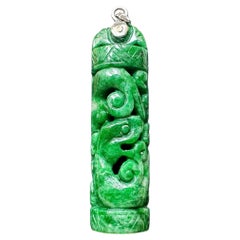 Natural Myanmar Vivid Green Jadeite Jade Dragon and Phoenix Pendant