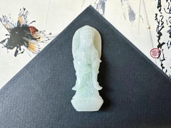 Natural Myanmar White Jade Guan Yin Pendant, Buddha Jadeite Loose Stone