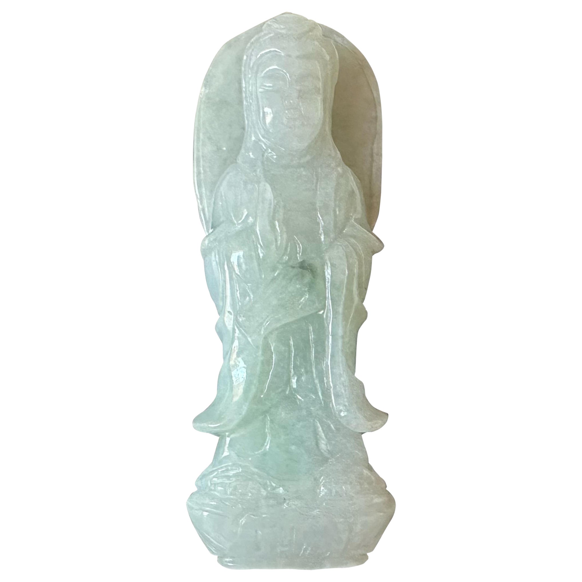 Natürlicher Myanmar Weißer Jade Guan Yin Anhänger, Buddha Jadeit Loser Stein