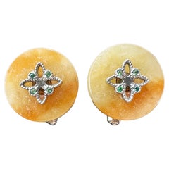 Natural Myanmar Yellow Jade Unisex Cufflinks — Type A Jadeite in 925 Silver