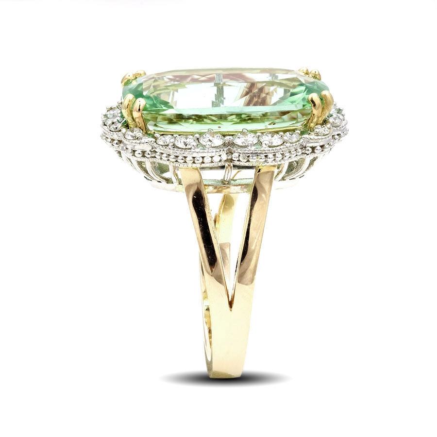 Natural Namibian Green Tourmaline Stone 7.38 cts in 14KW&YG Ring with Diamonds In New Condition For Sale In Los Angeles, CA