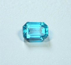 Natural Neon Blue Apatite Gemstone: 0.60 Carat Emerald Cut December Birthstone