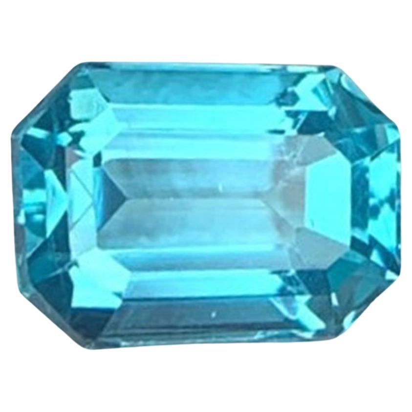 Natural Neon Blue Apatite Gemstone: 0.60 Carat Emerald Cut December Birthstone For Sale