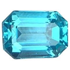 Natural Neon Blue Apatite Gemstone: 0.60 Carat Emerald Cut December Birthstone