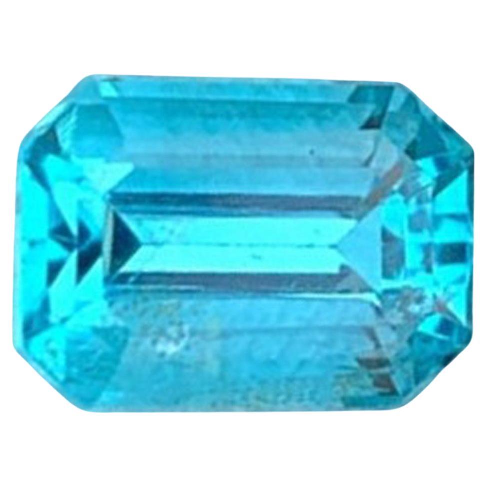 Natural Neon Blue Apatite Gemstone: 1.22 Carat Emerald Cut December Birthstone For Sale