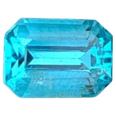 Natural Neon Blue Apatite Gemstone: 1.22 Carat Emerald Cut December Birthstone