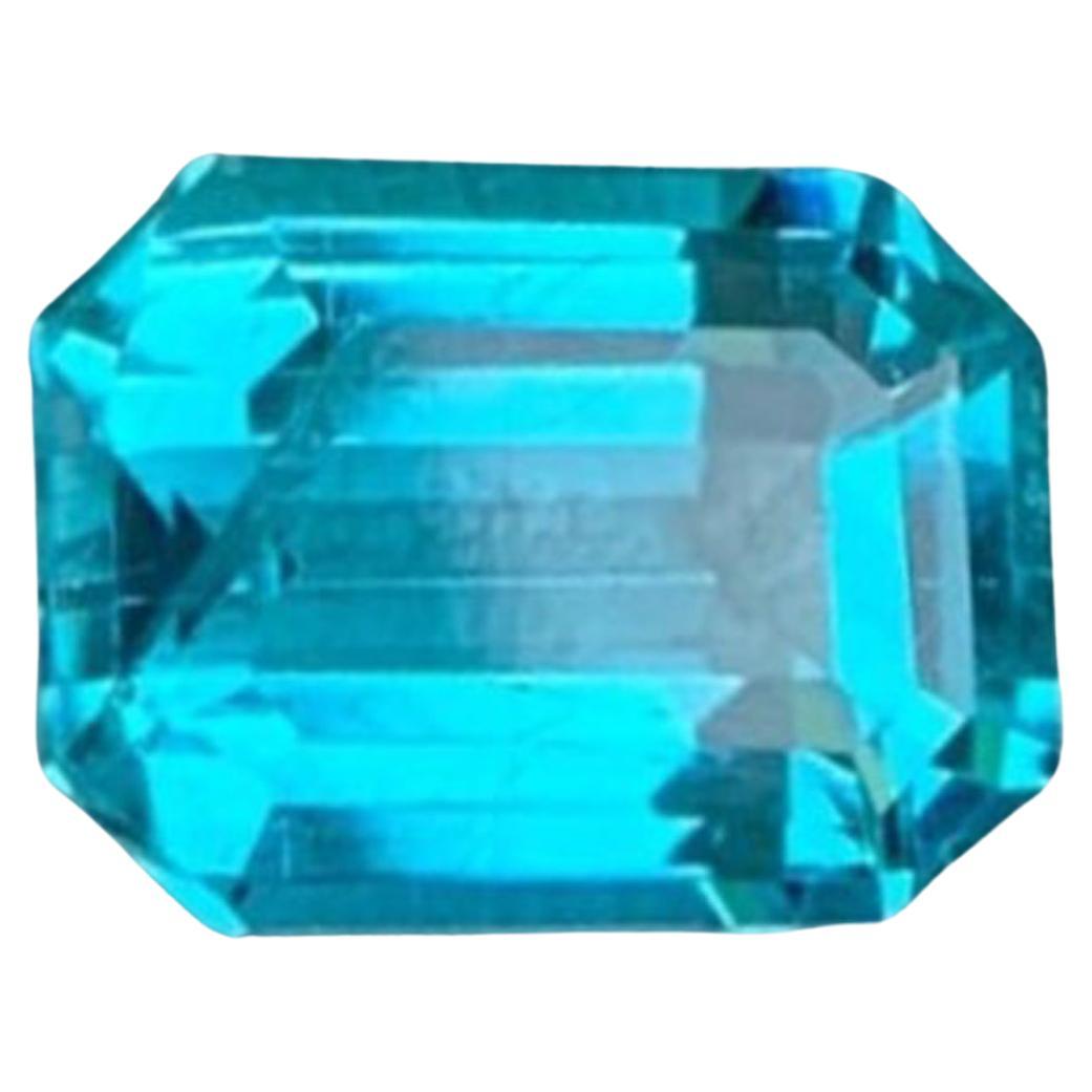 Natural Neon Blue Apatite Gemstone: 1.23 Carat Emerald Cut Jewelry Making Stone