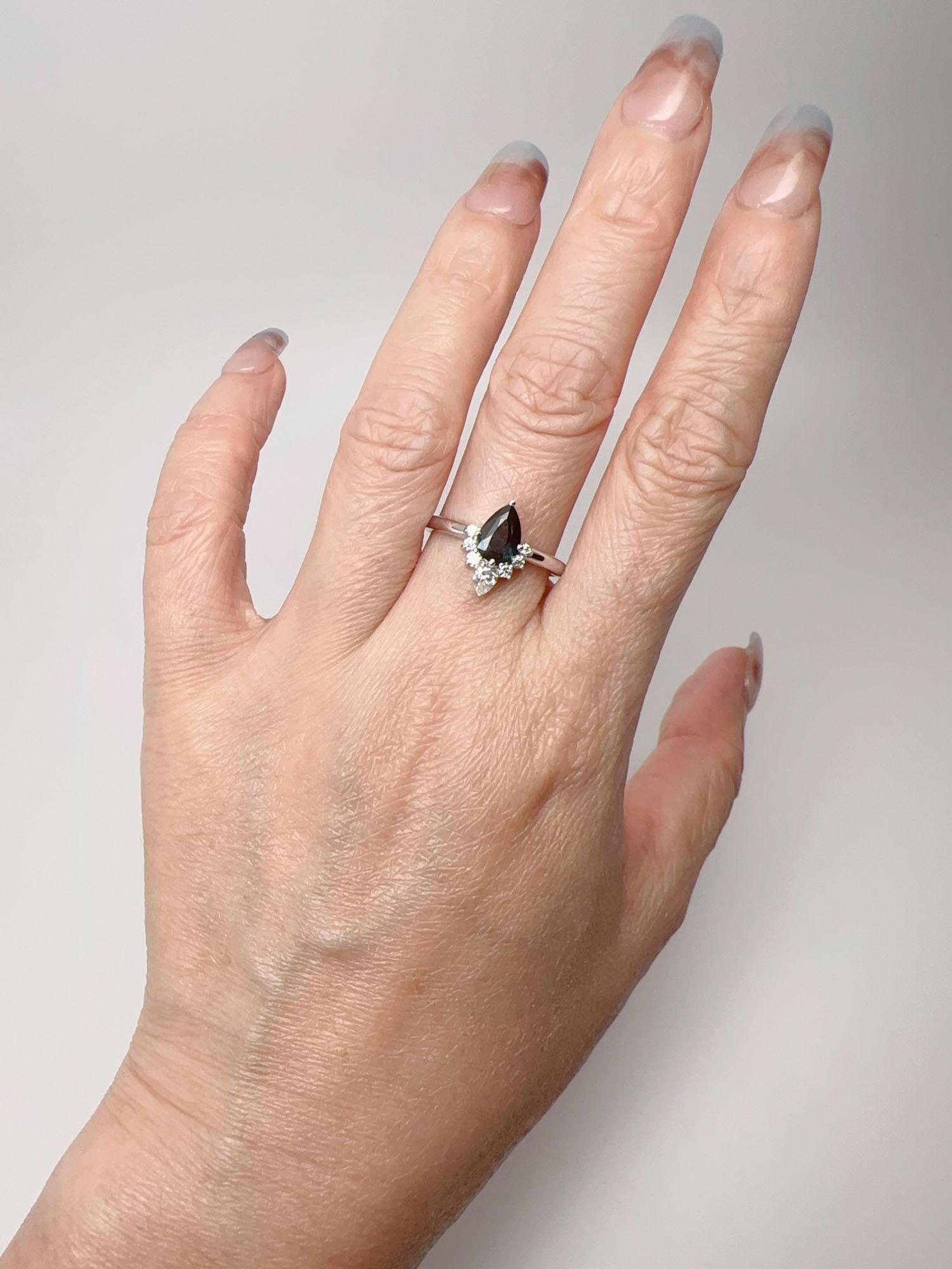 Natural Nigerian Sapphire Half Halo Engagement Ring 14K White Gold R6693 For Sale 1