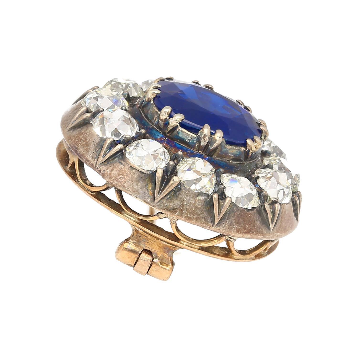 Women's Natural No Heat 3.82 Carat Sapphire Brooch in Silver and 9K Gold For Sale