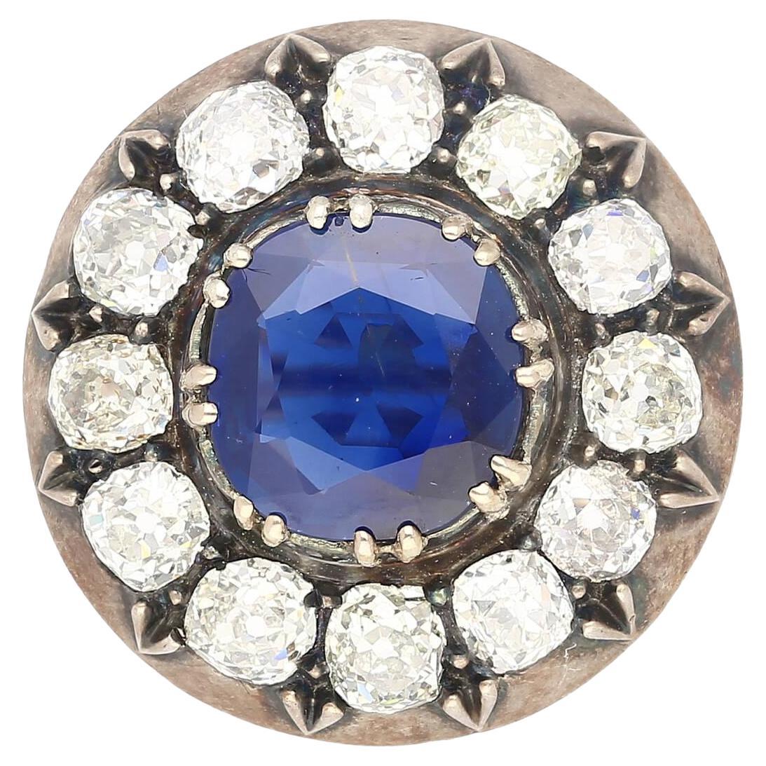 Natural No Heat 3.82 Carat Sapphire Brooch in Silver and 9K Gold