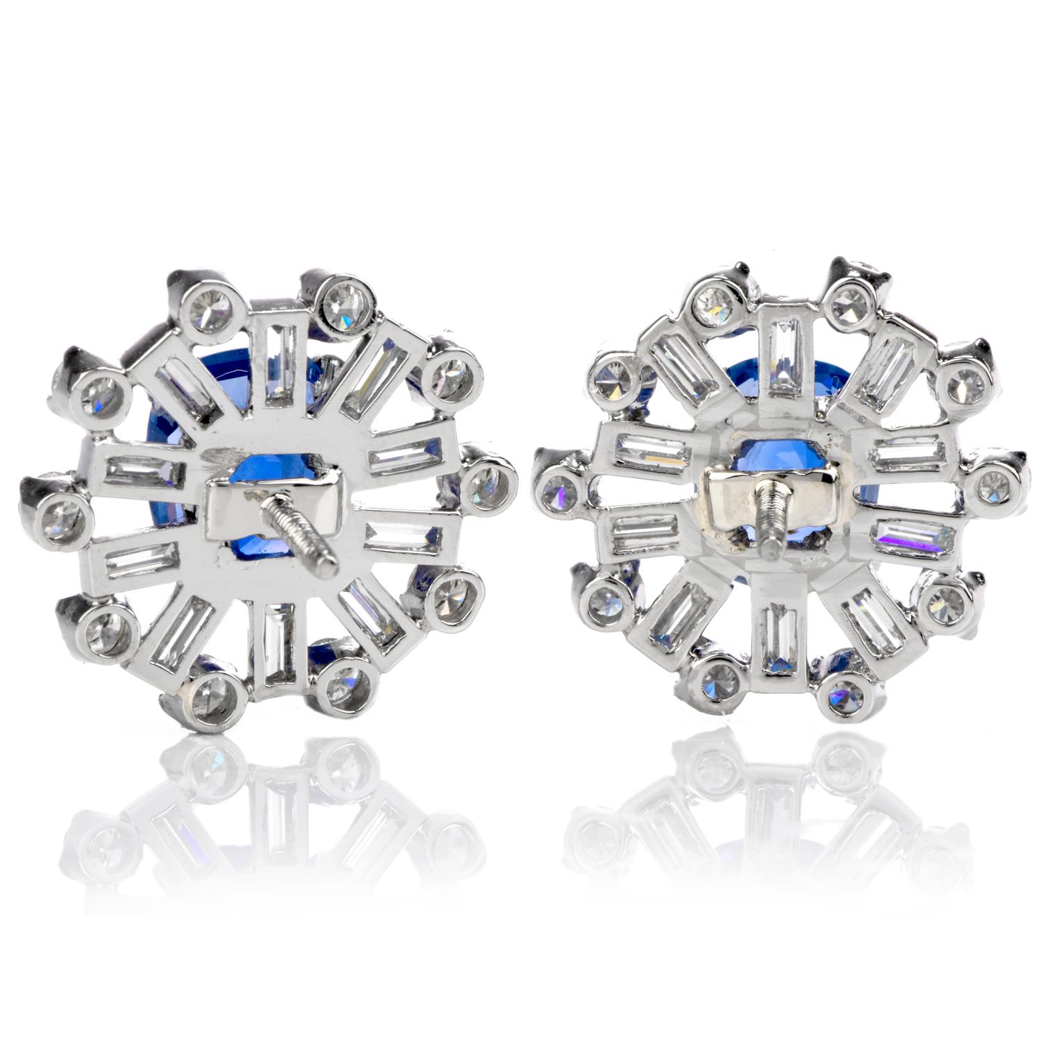Natural No Heat Blue Ceylon Sapphire Diamond Starburst Platinum Earrings 3