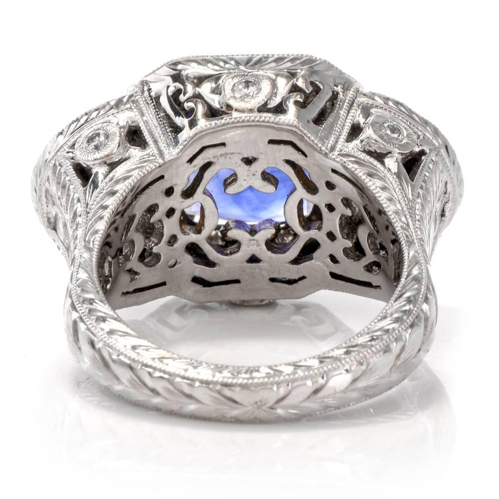Women's or Men's Natural No Heat Blue GIA Sapphire Diamond White Cocktail Ring