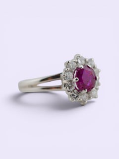 Natural No Heat Burma Ruby 1.14ct Ring with Diamonds in 14K White Gold