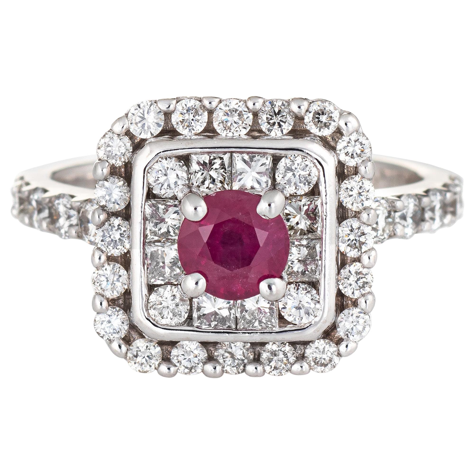 Natural No Heat Burma Ruby Diamond Ring Estate 14 Karat Gold Square Cocktail