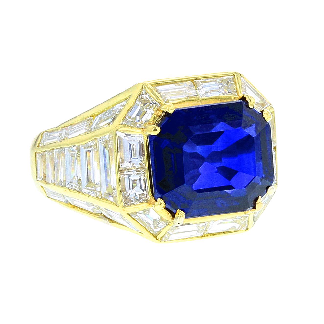 Natural No Heat Burma Sapphire and Diamond Yellow Gold Ring
