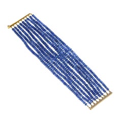 Natural No Heat Burmese Sapphire Bead and Diamond Yellow Gold Bracelet