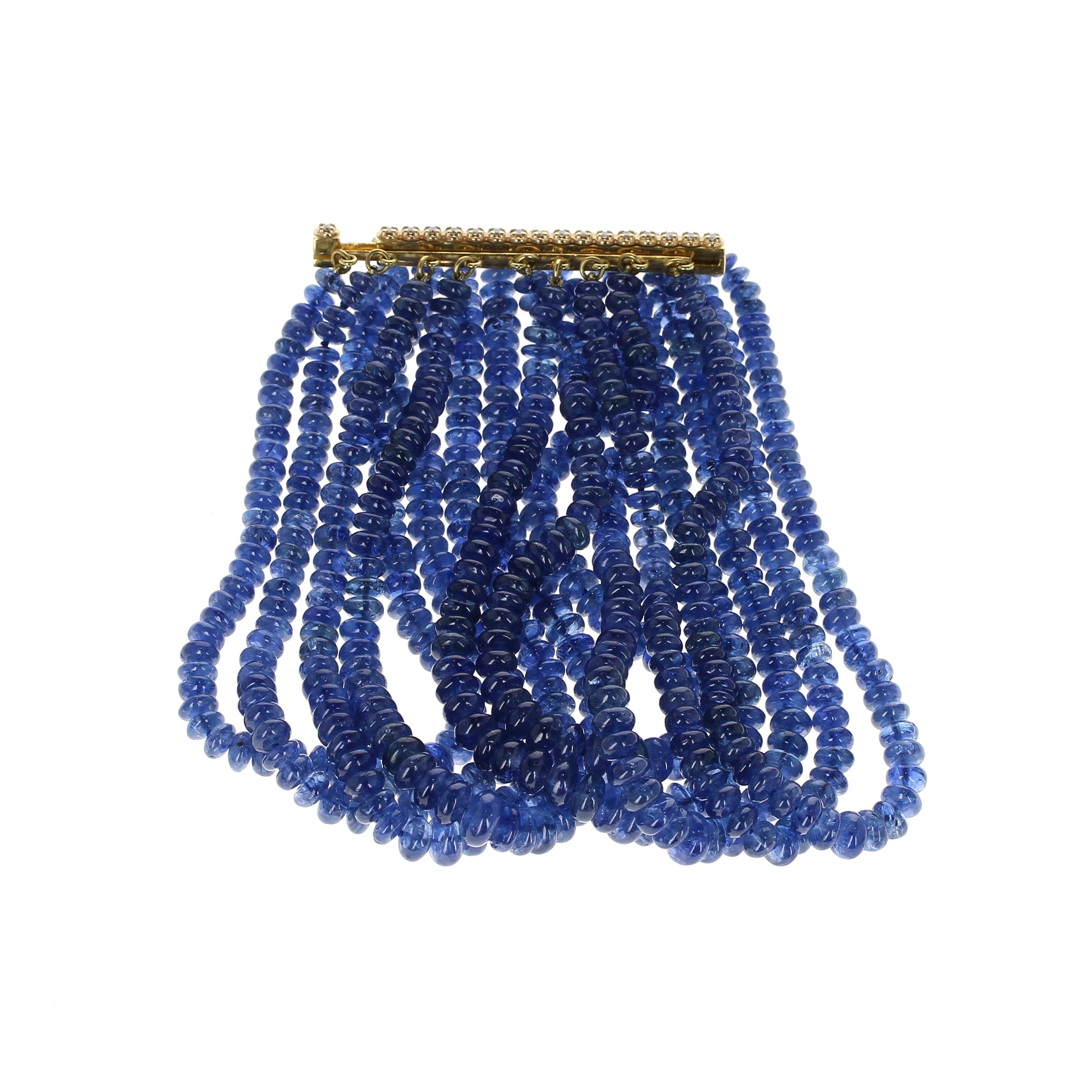 Contemporary Natural No Heat Burmese Sapphire Bead and Diamond Yellow Gold Bracelet For Sale