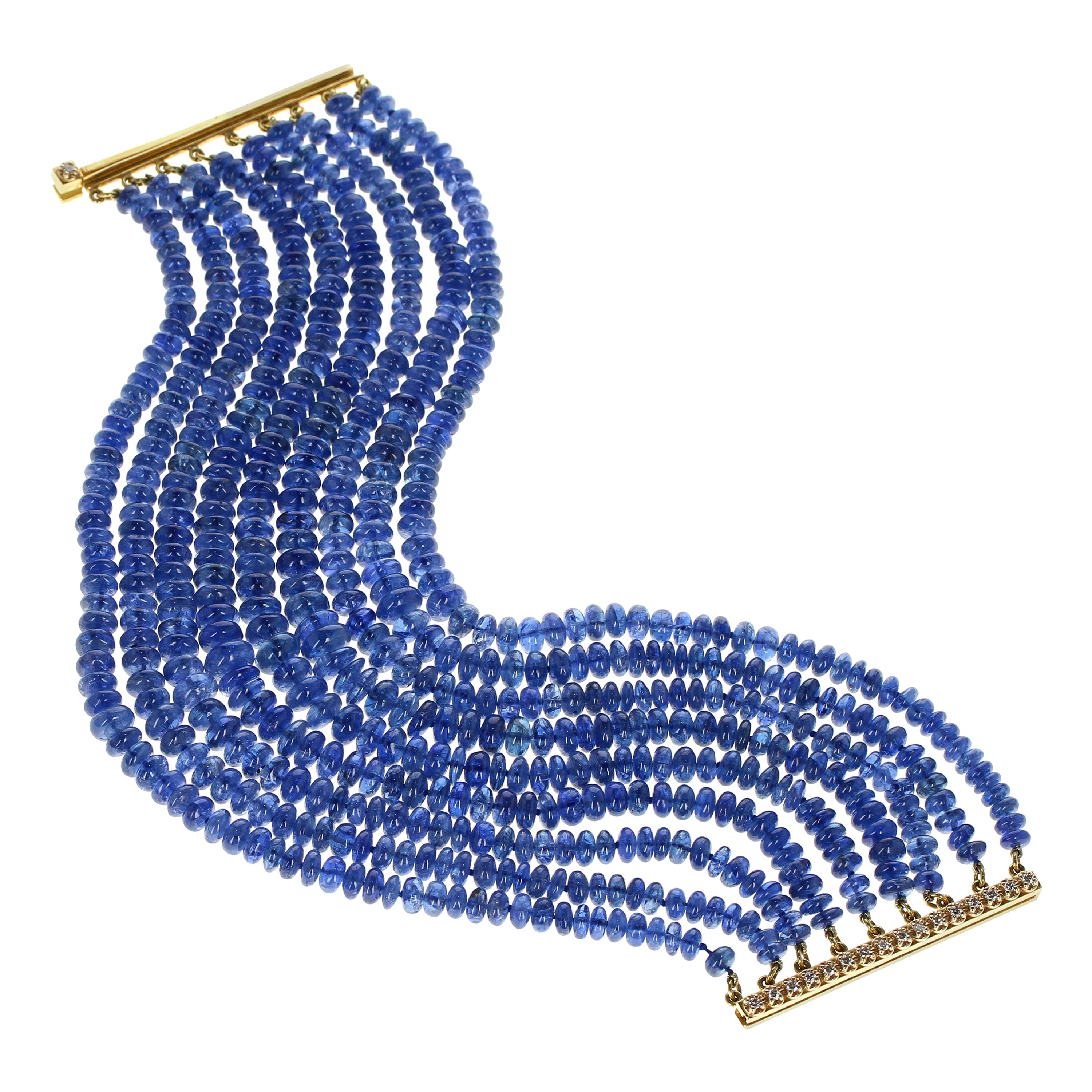 Natural No Heat Burmese Sapphire Bead and Diamond Yellow Gold Bracelet For Sale