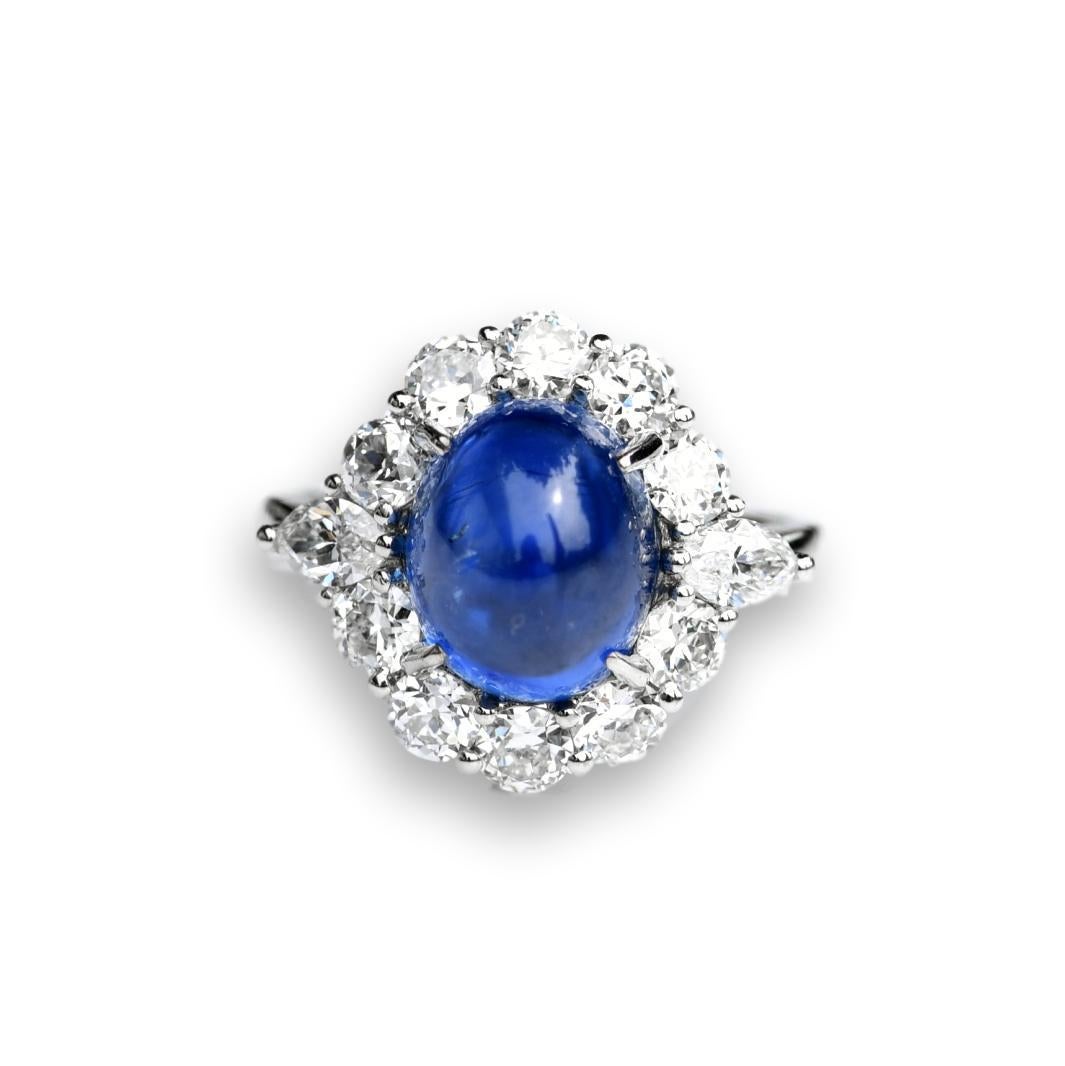 Women's Natural No Heat Ceylon 6.35 Carat Blue Sapphire and Diamond Ring